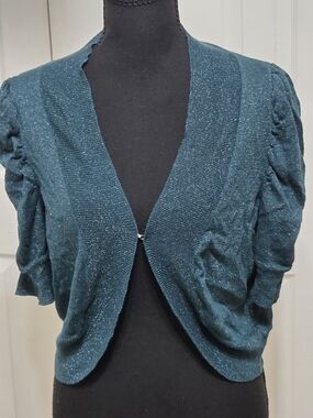 Metallic Teal Short Open Bolero Cardigan